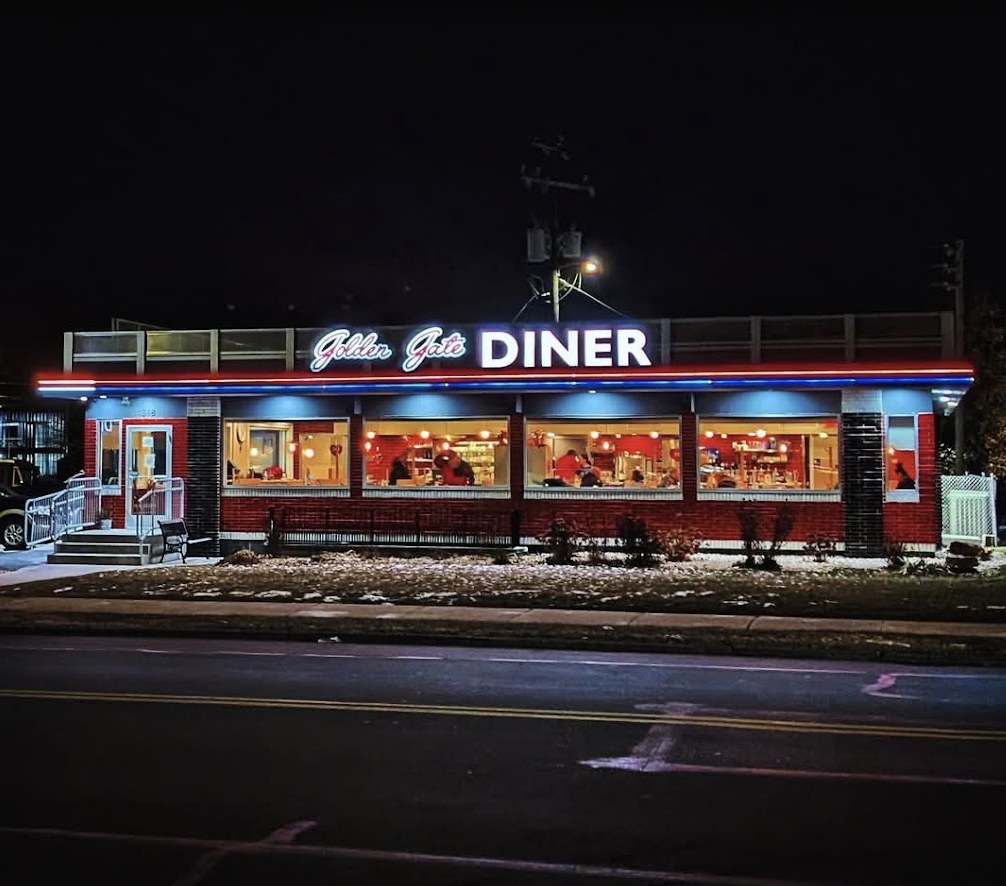 Golden Gate Diner illuminated at night